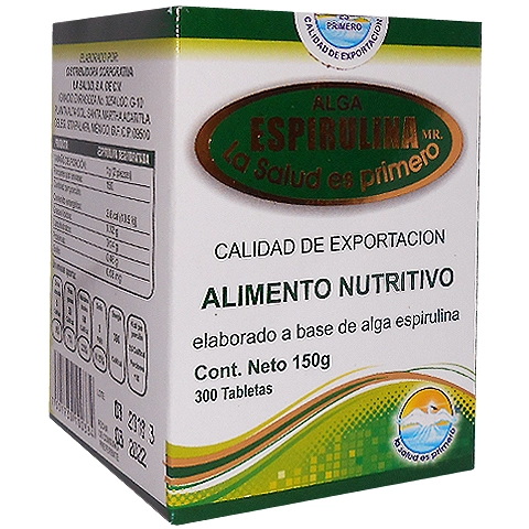 Alga espirulina 300 tabletas, Foto 1 Figura Fácil